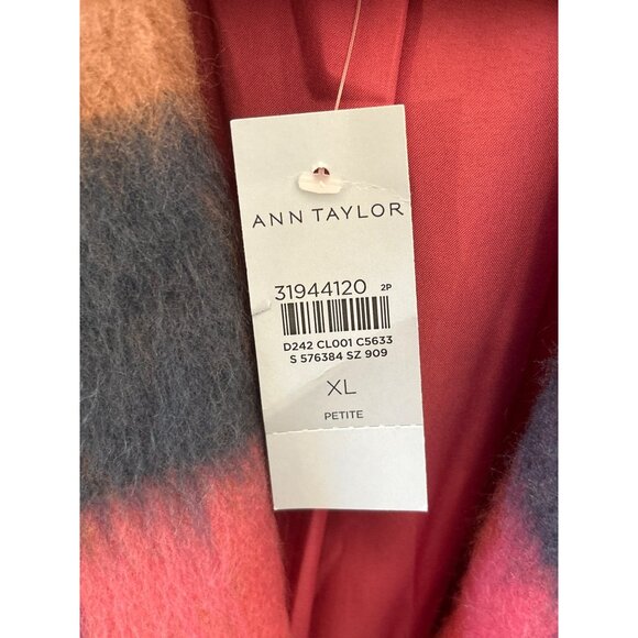 NWT Ann Taylor Petite Checked Boucle Cocoon Coat XLP Colorblock Plaid Wool Blend - Picture 4 of 8